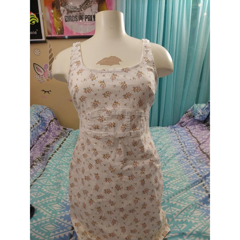 cream floral denim dress  size small 3/5